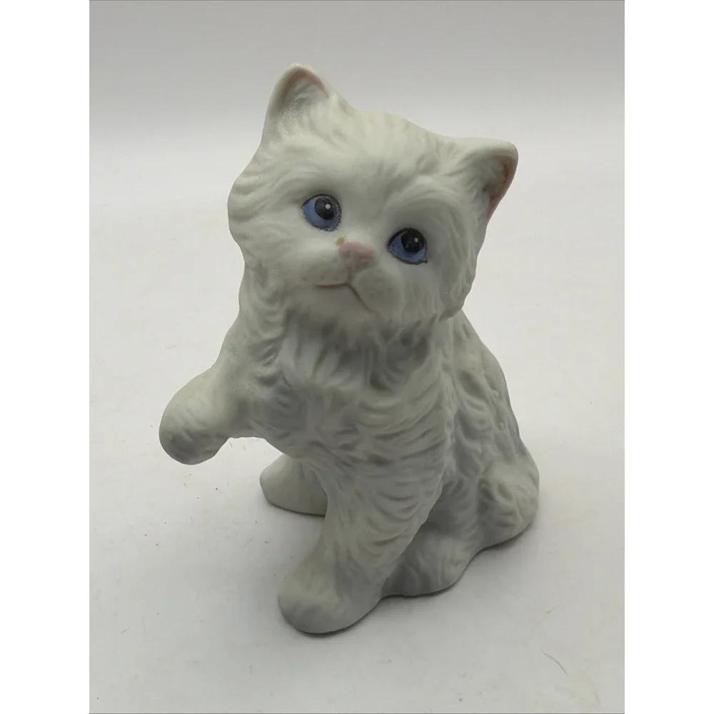 White Cat Figurine Porcelain Japan Hand Painted Vintage